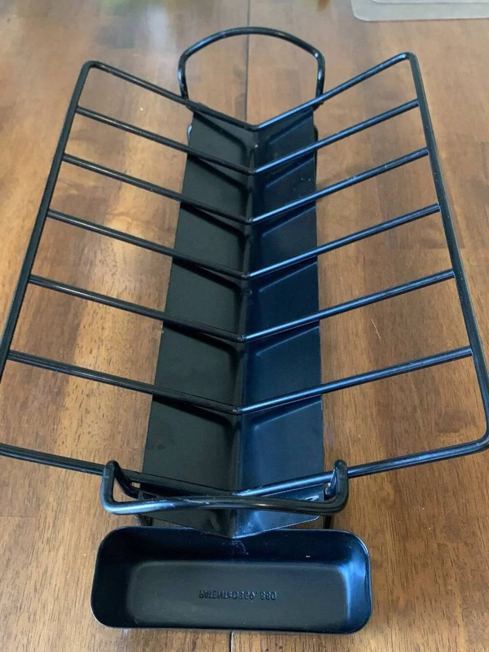 Black Metal V-Rack Roasting Stand with Removable Grease Tray – Patent D356990